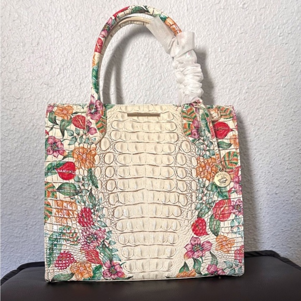 NWT BRAHMIN CAROLINE SATCHEL CROC-EMBOSSED LEATHER SHOULDER BAG FLORAL PRINT‎ - Picture 7 of 15